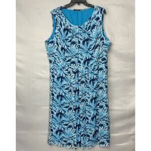 Allen Kay Dress Womens 18 Plus Blue Floral Tank Chiffon Lined A-Line Midi
